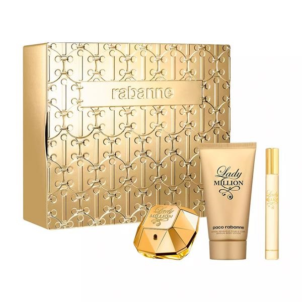 Paco Rabanne Lady Million zestaw: woda perfumowana damska, 80 ml + woda perfumowana, 10 ml + balsam do ciała, 100 ml