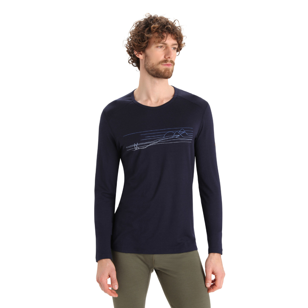 Koszulka termoaktywna męska Icebreaker Merino 200 Oasis Long Sleeve Crewe Ski Stripes midnight navy - S