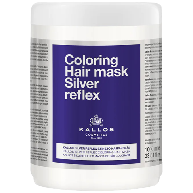 Kallos Silver Reflex maska minimalizujący żółty odcień włosów blond, 1000 ml