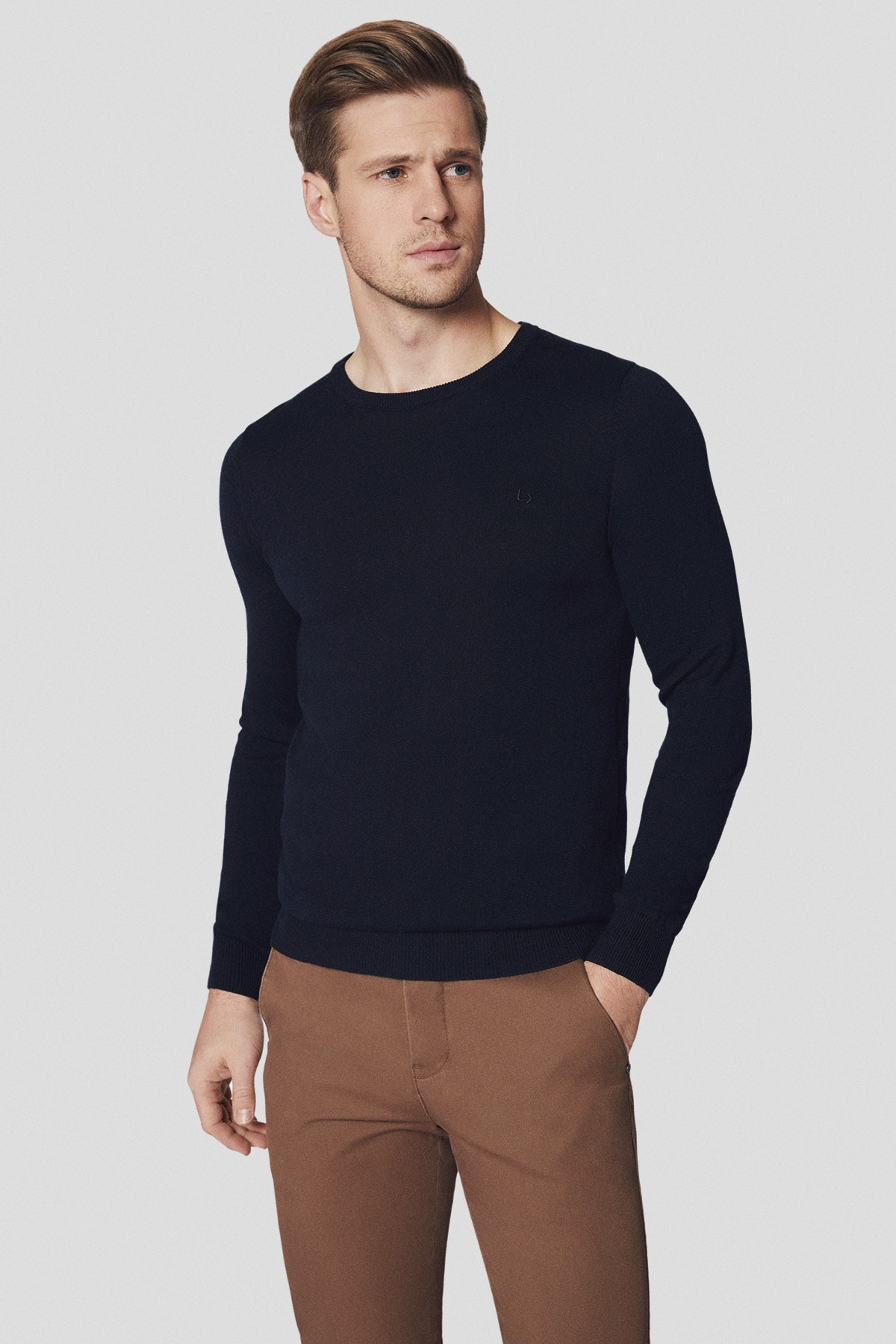 Lancerto Sweter Ciemnogranatowy z Bawełną Gładki Morey