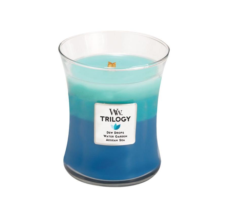 WoodWick - Świeca Średnia Trilogy Gentle Rain 100h
