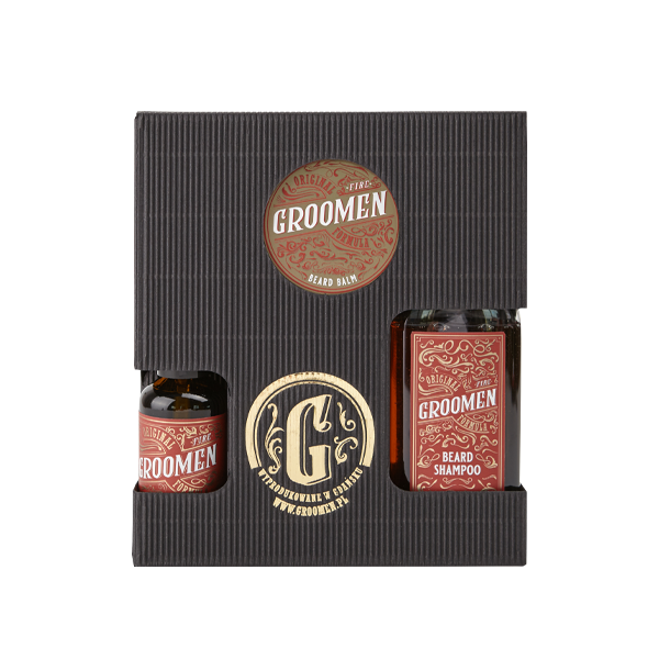 Groomen Fire zestaw do brody: olejek do brody, 50 ml + balsam do brody, 50 g + szampon do brody, 150 ml