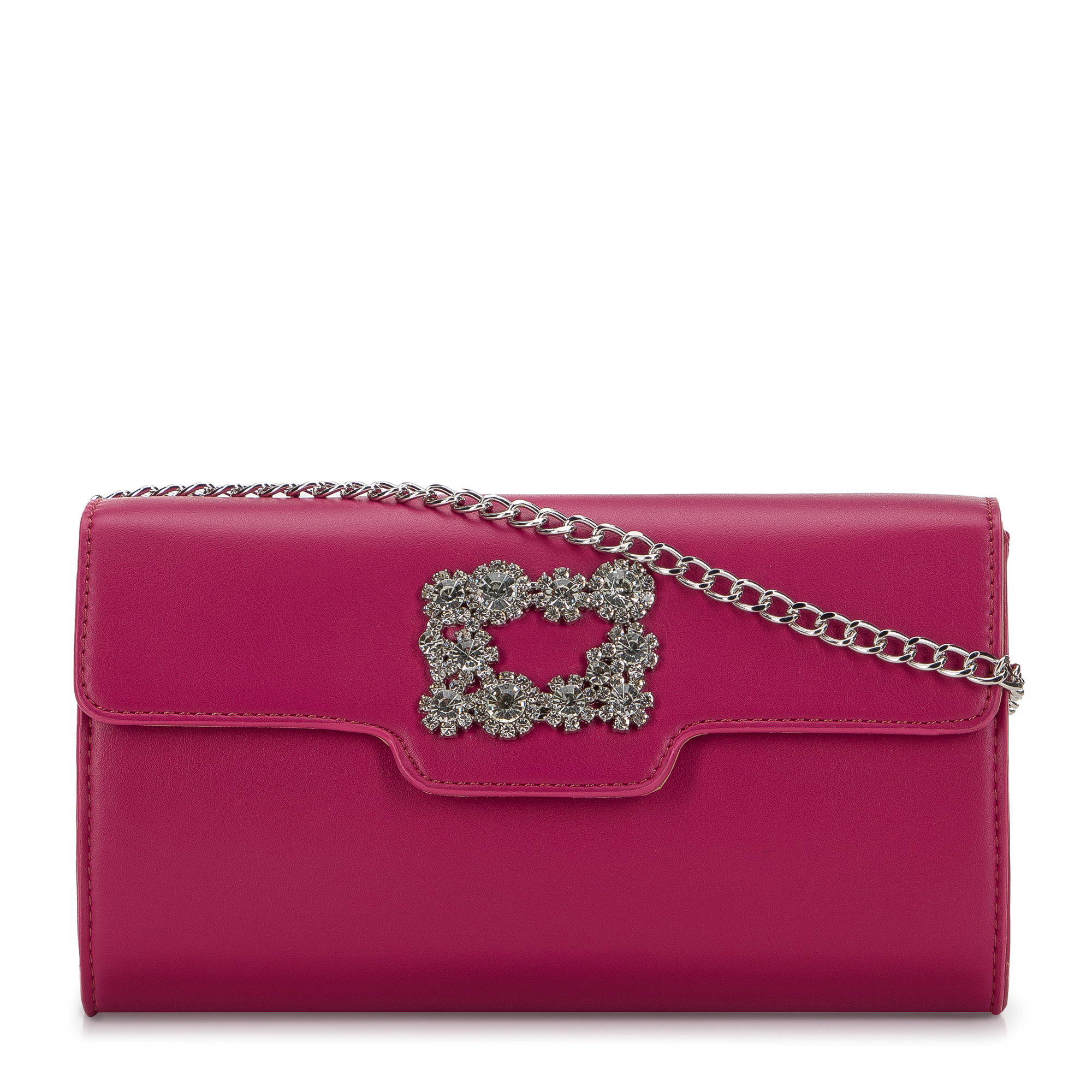 Damska torebka z gładkiej ekoskóry z klamrą z kryształkami różowa