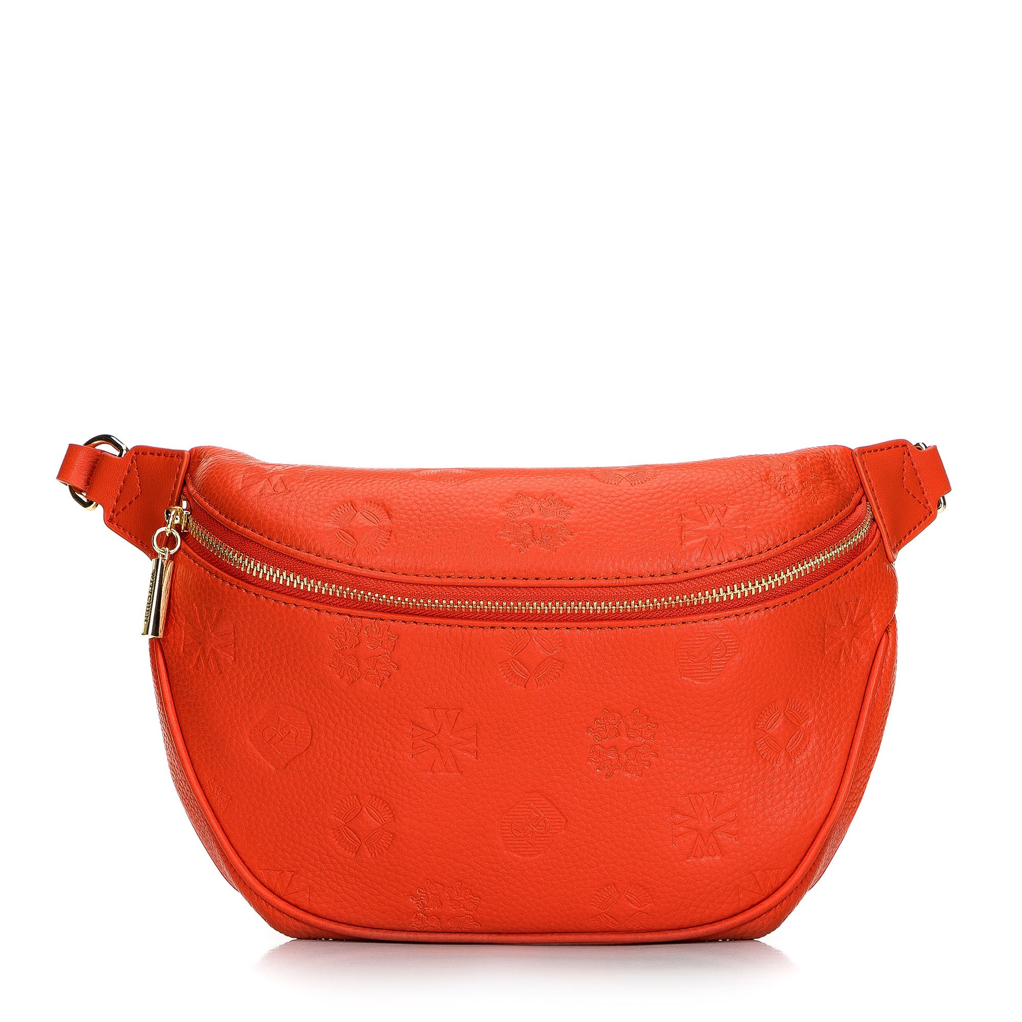 Damska saszetka skórzana z monogramem i obszyciem czerwona