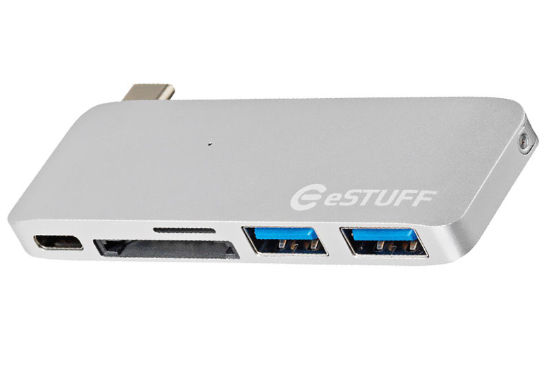 eStuff Allure Series USB-C HUB Silver - przejściówka USB-C na USB-C + 2x USB 3.0 + czytnik kart