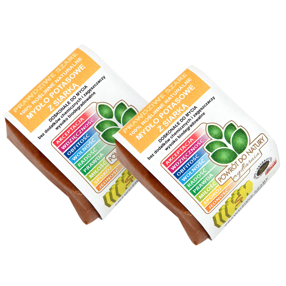 Powrót do natury Prawdziwe szare 100% roślinne naturalne mydło potasowe w kostce ”prawdziwe szare” z siarką, 100 g