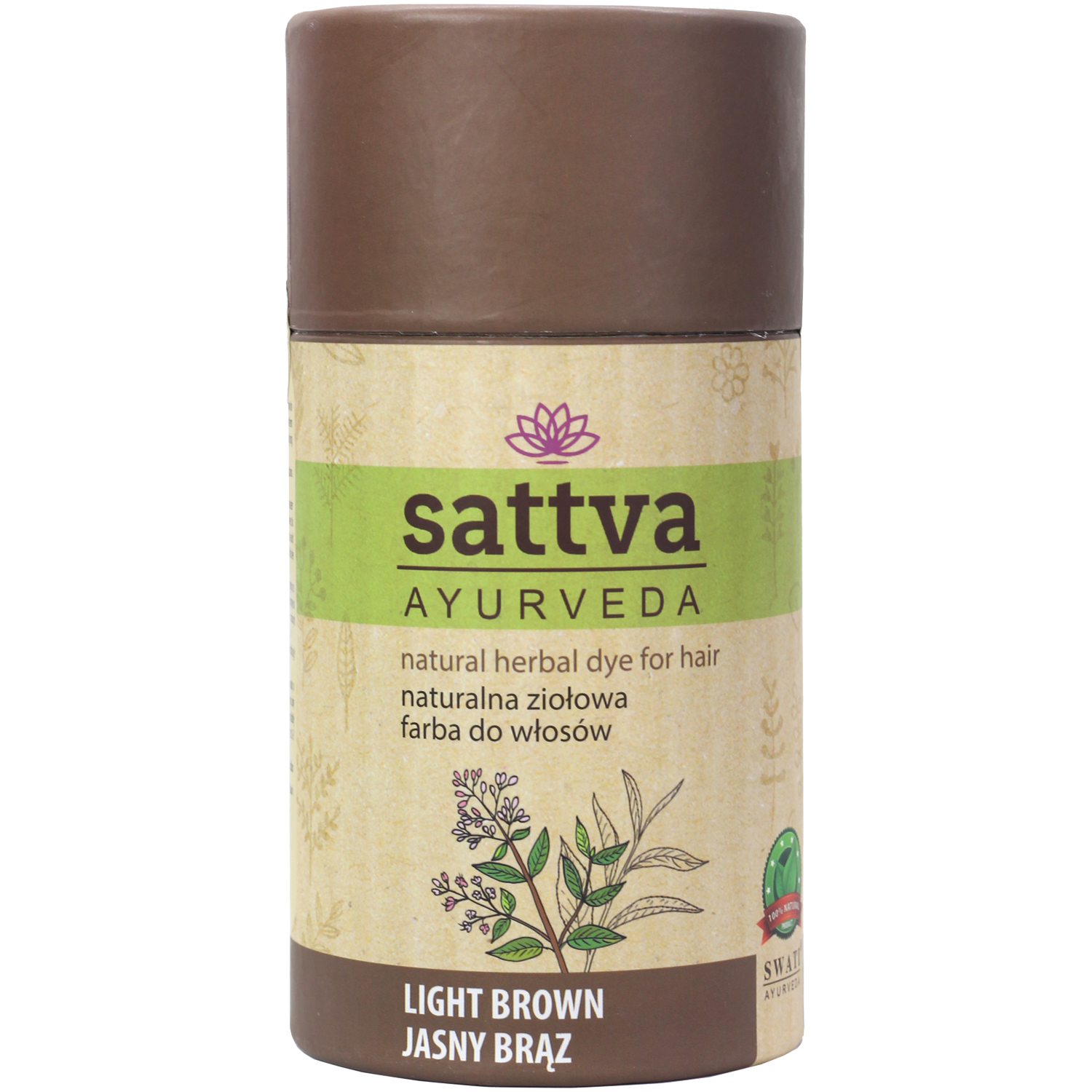 Sattva Ayurveda naturalna ziołowa farba do włosów jasny brąz, 150 g