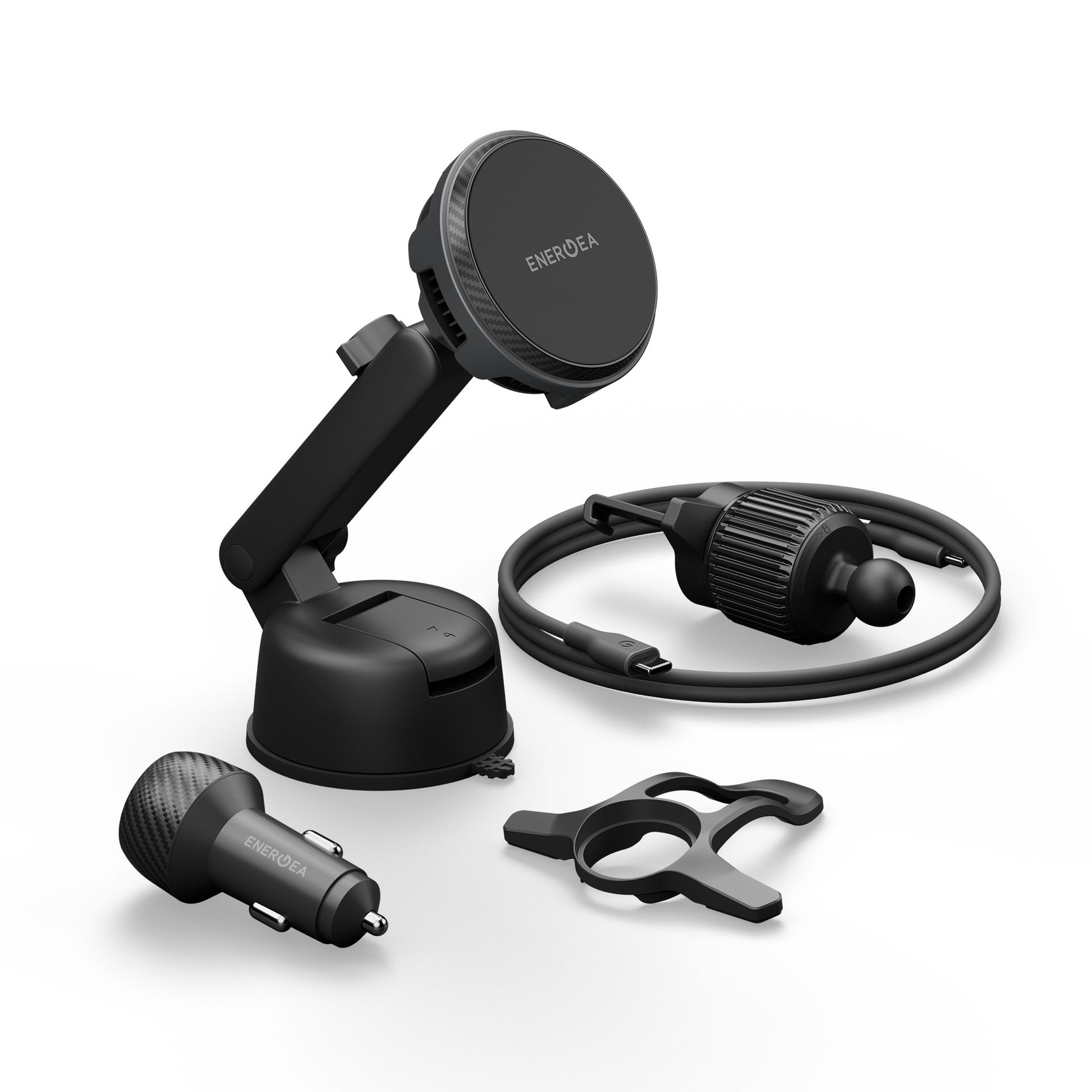 ENERGEA Magarctic Drive 25W Qi2 do kratki/na kokpit/do szyby z ładowarką samochodową 45W szary - Uchwyt samochodowy