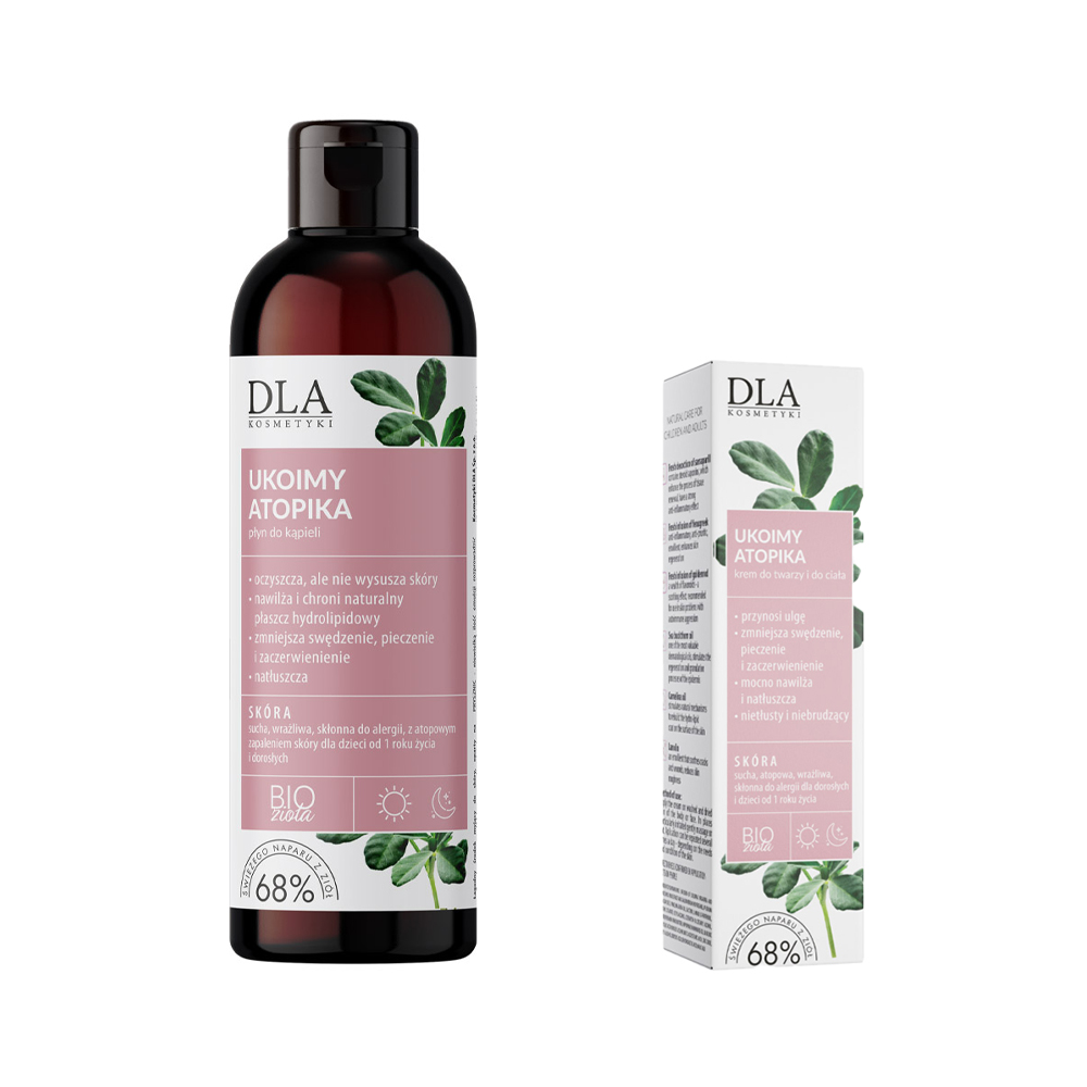Kosmetyki DLA Ukoimy Atopika zestaw: krem do pielęgnacji skóry z atopowym zapaleniem skóry od 1 roku życia, 30 g + płyn do kąpieli do pielęgnacji s...
