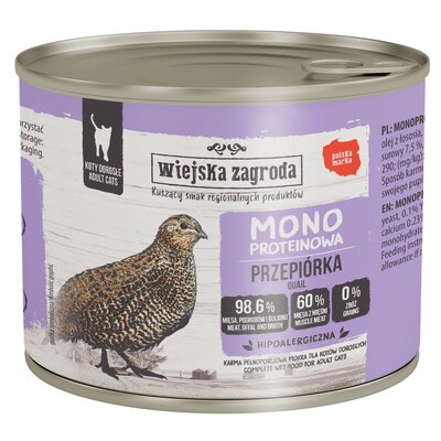 Karma dla kota WIEJSKA ZAGRODA Monobiałkowa Przepiórka 200 g