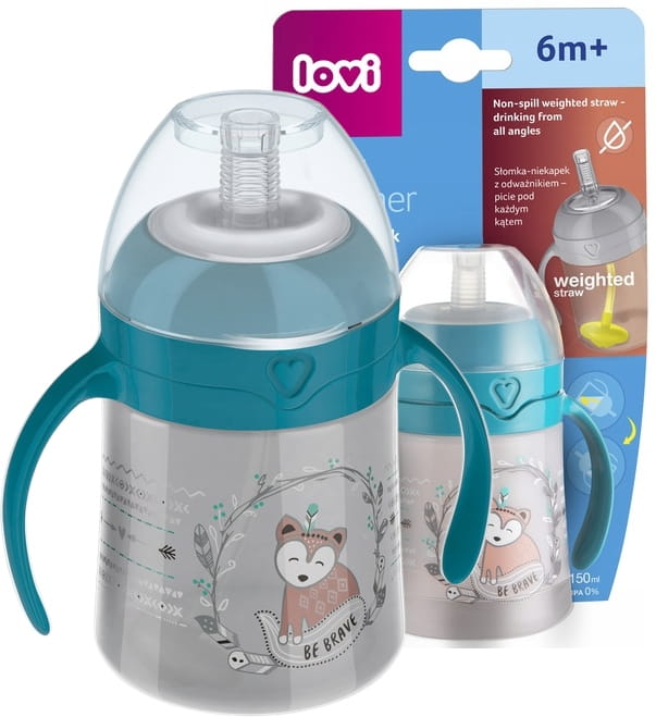 LOVI KUBEK Z OBCIĄŻONĄ SŁOMKĄ UCHWYTAMI 150ml 6m+