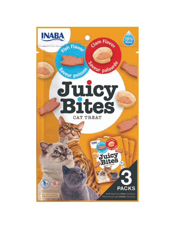 INABA Juicy Bites wilgotne przysmaki ryby i małże dla kota 33,9 g (3x11,3 g)