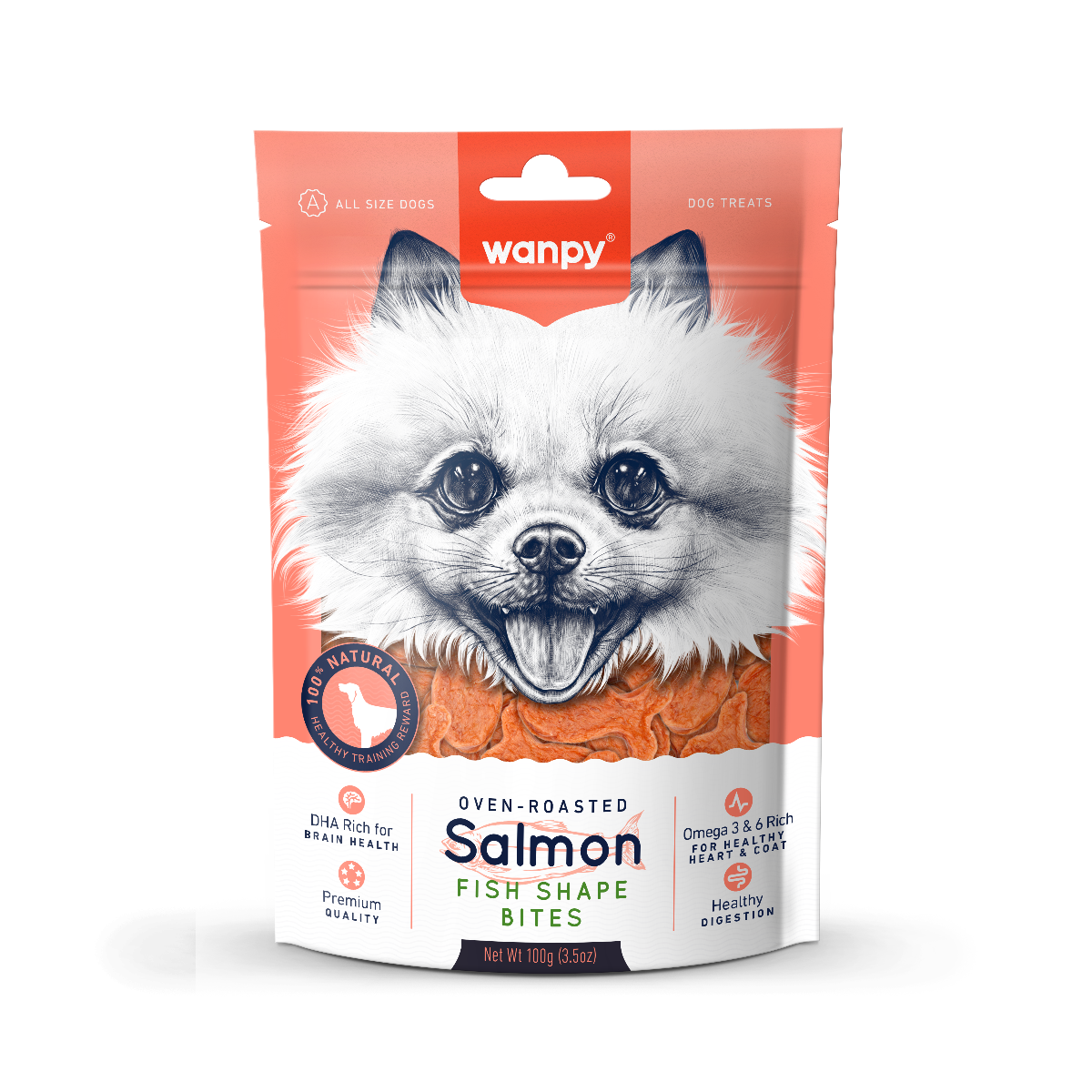 Wanpy Salomon Fish Shape Bites Kawałki łososia w kształcie rybek, 100 g