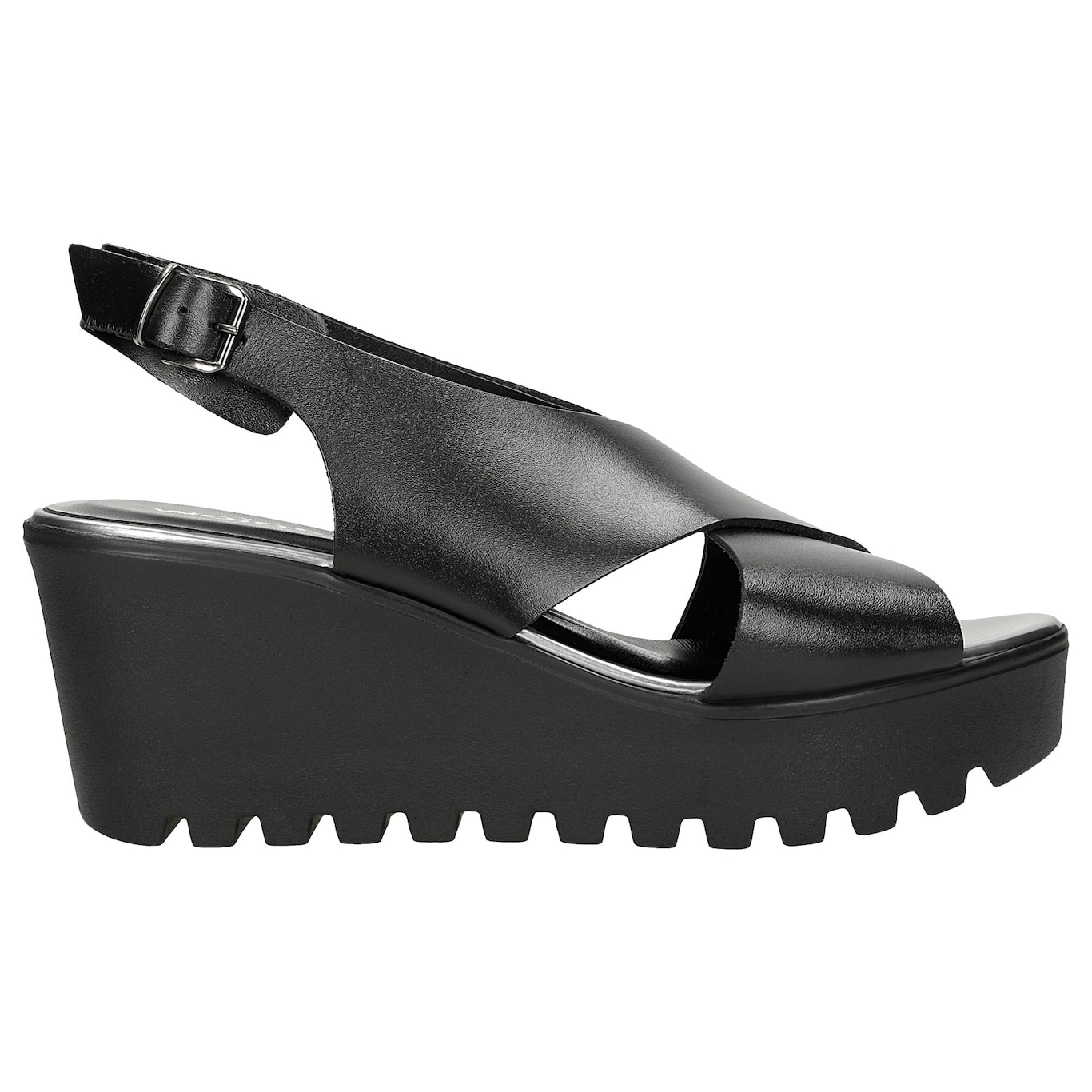 Wojas Czarne Sandały Damskie Na Koturnie