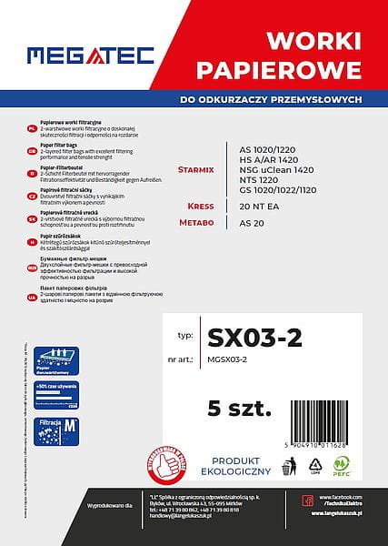 Worki papierowe Megatec do Starmix 20 L, kpl. 5 szt.