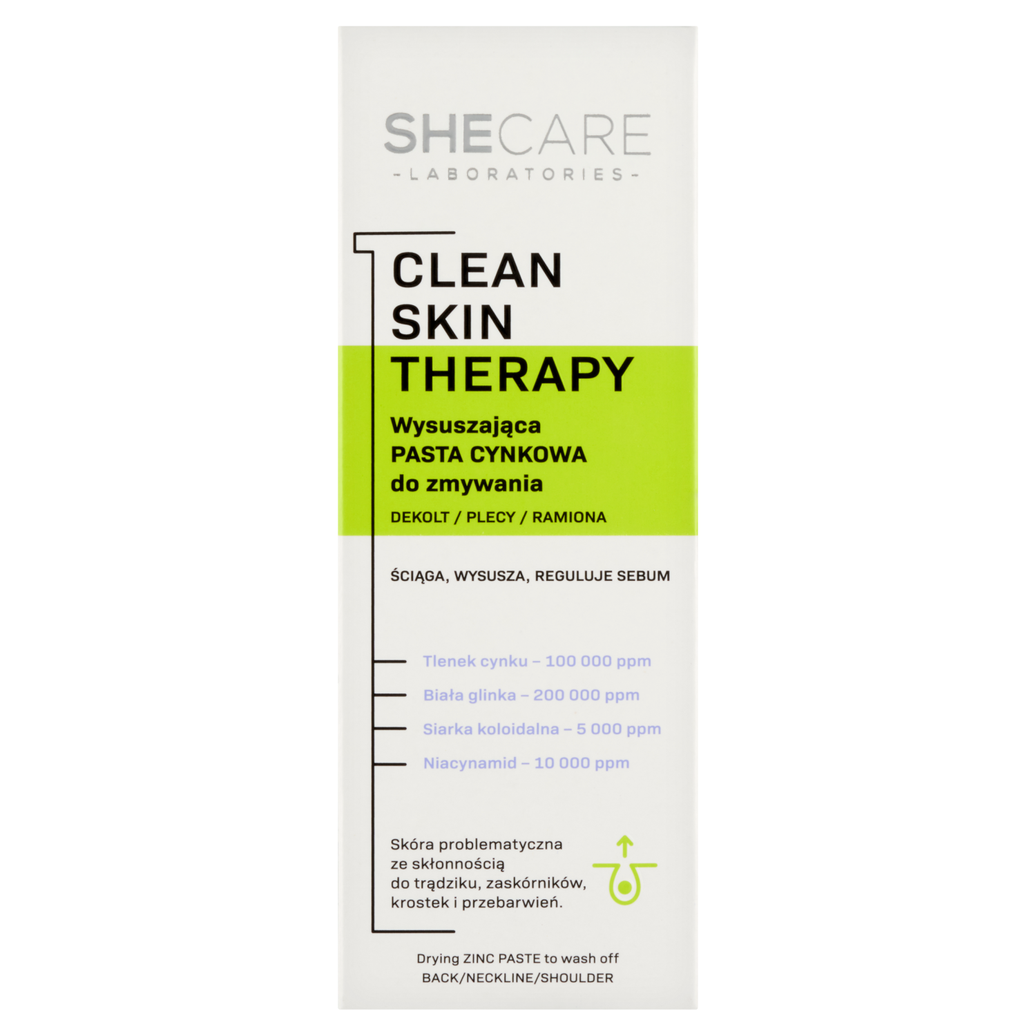 SheCare Clean Skin Therapy wysuszająca pasta cynkowa do zmywania, 90 g
