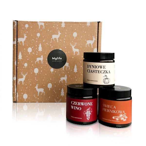 Mglife zestaw: świeca piernikowa, 120 ml + świeca czerwone wino, 120 ml + świeca dyniowe ciasteczka, 120 ml
