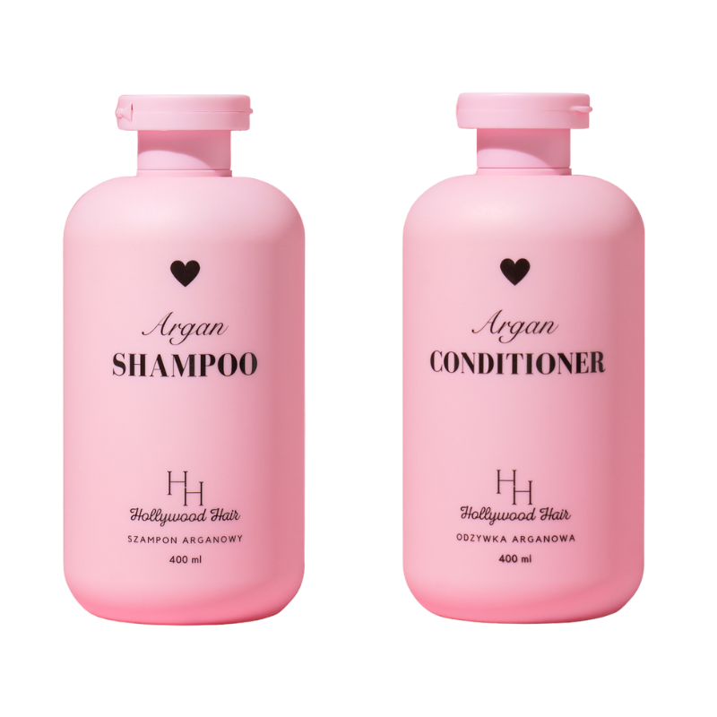 Hollywood Hair Argan zestaw arganowy do włosów nawilżenie i wygładzenie: szampon, 400 ml + odżywka, 400 ml
