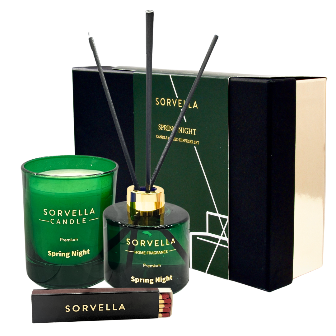 Sorvella Perfume Spring Night zestaw: świeca zapachowa, 170 g + dyfuzor zapachowy, 120 ml + zapałki, 1 opak.