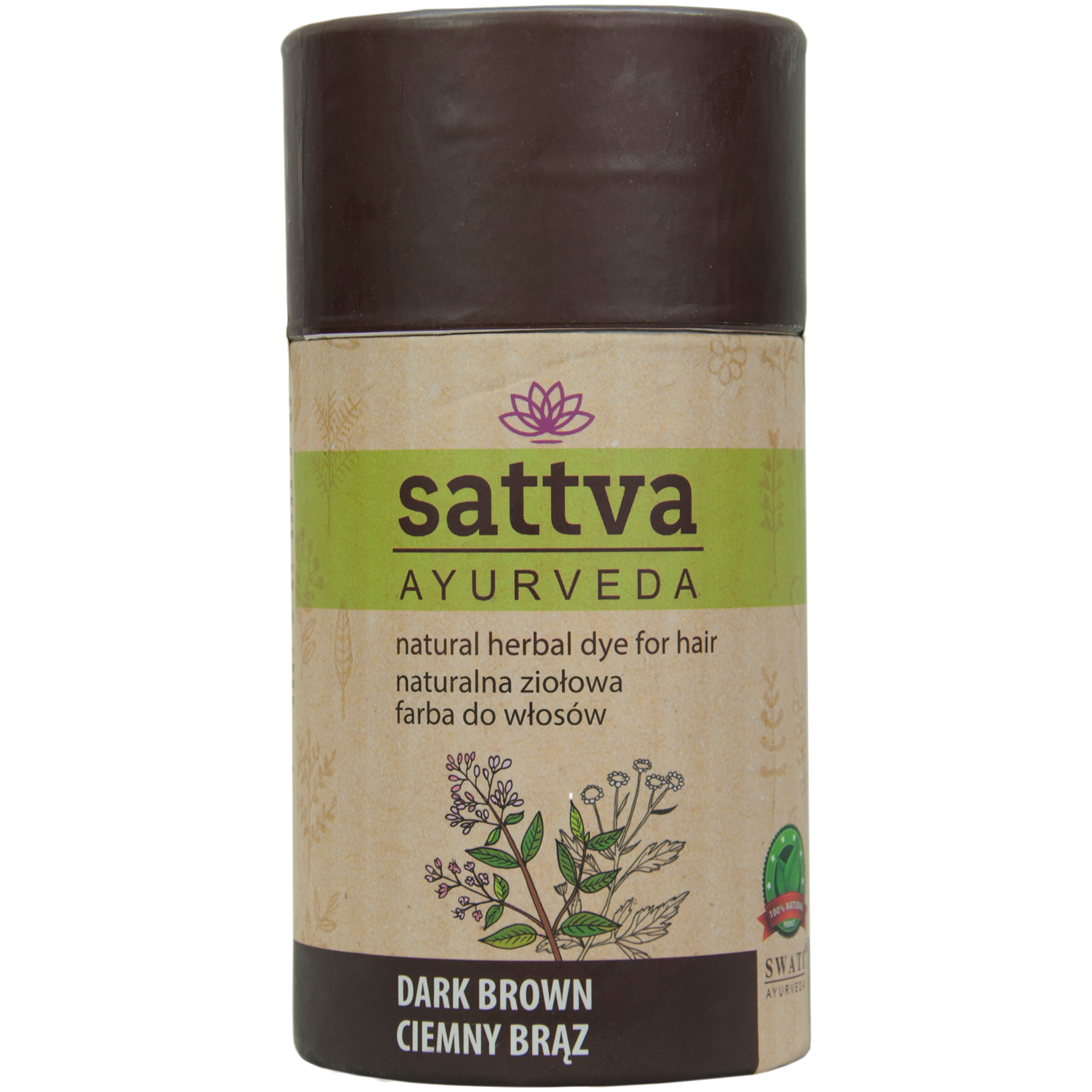 Sattva Ayurveda naturalna ziołowa farba do włosów ciemny brąz, 150 g