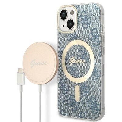 Etui GUESS 4G Print do Apple iPhone 14 Plus Niebieski + Ładowarka MagSafe