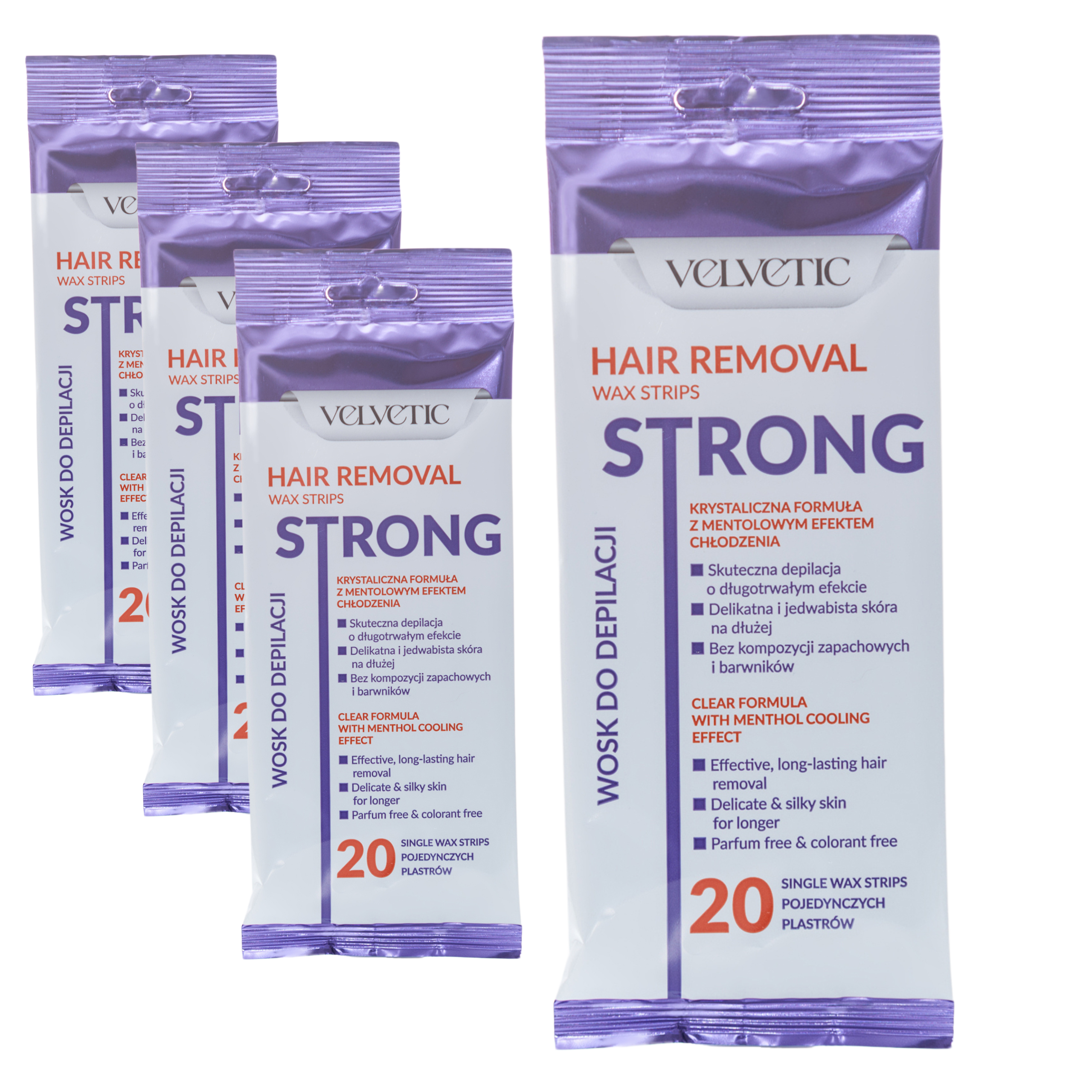 Velvetic wosk do depilacji dla mężczyzn w plastrach strong, 4x20 szt./1 opak.