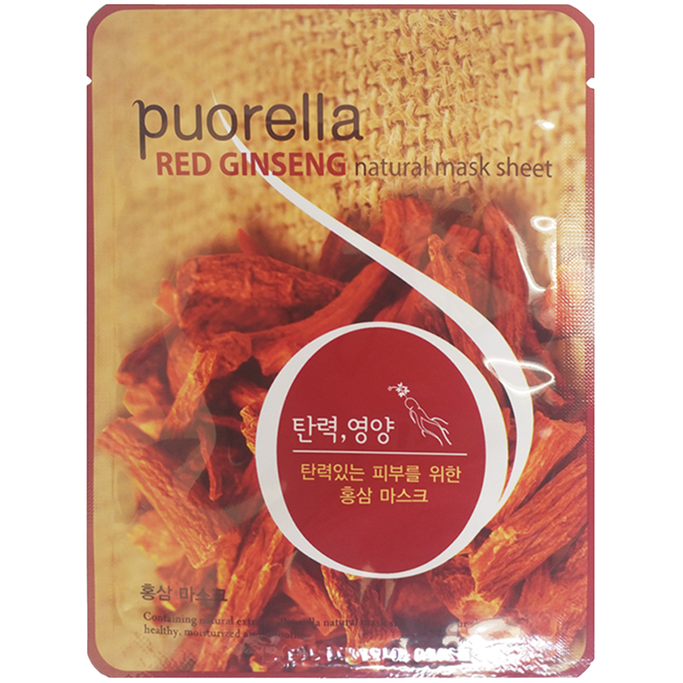 Puorella Red Ginseng ujędrniająca maska w płachcie z ekstraktem z czerwonego żeń-szenia do twarzy, 21 g