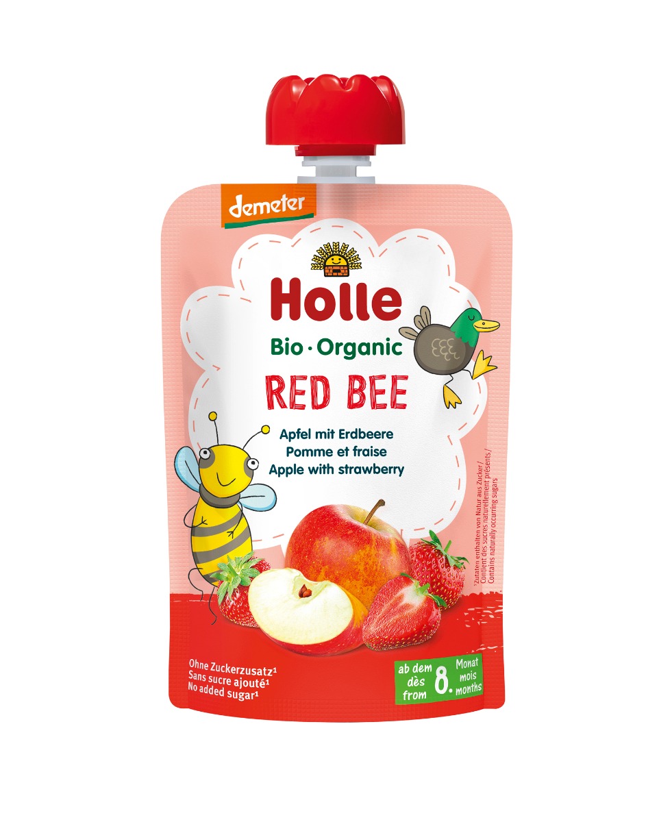Holle BIO Demeter mus owocowy z jabłkiem i truskawką Czerwona Pszczółka, 100 g