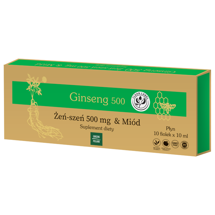 Ginseng suplement diety zeń-szeń 500mg z miodem, 10x10 ml/1 opak.
