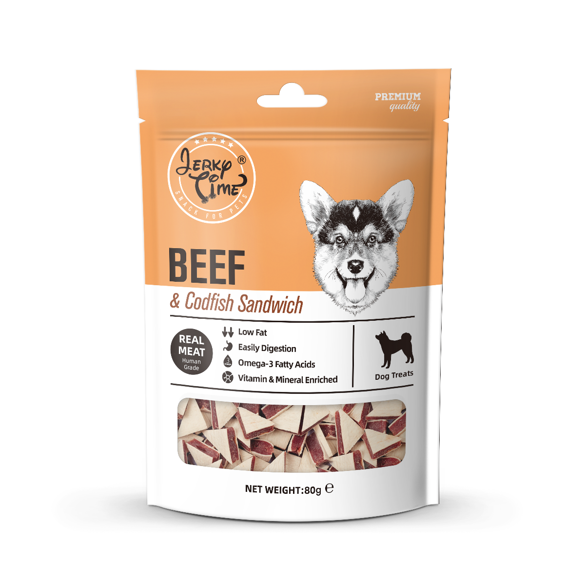 Jerky Time Trójkątne kanapki z wołowiną i dorszem, 80 g