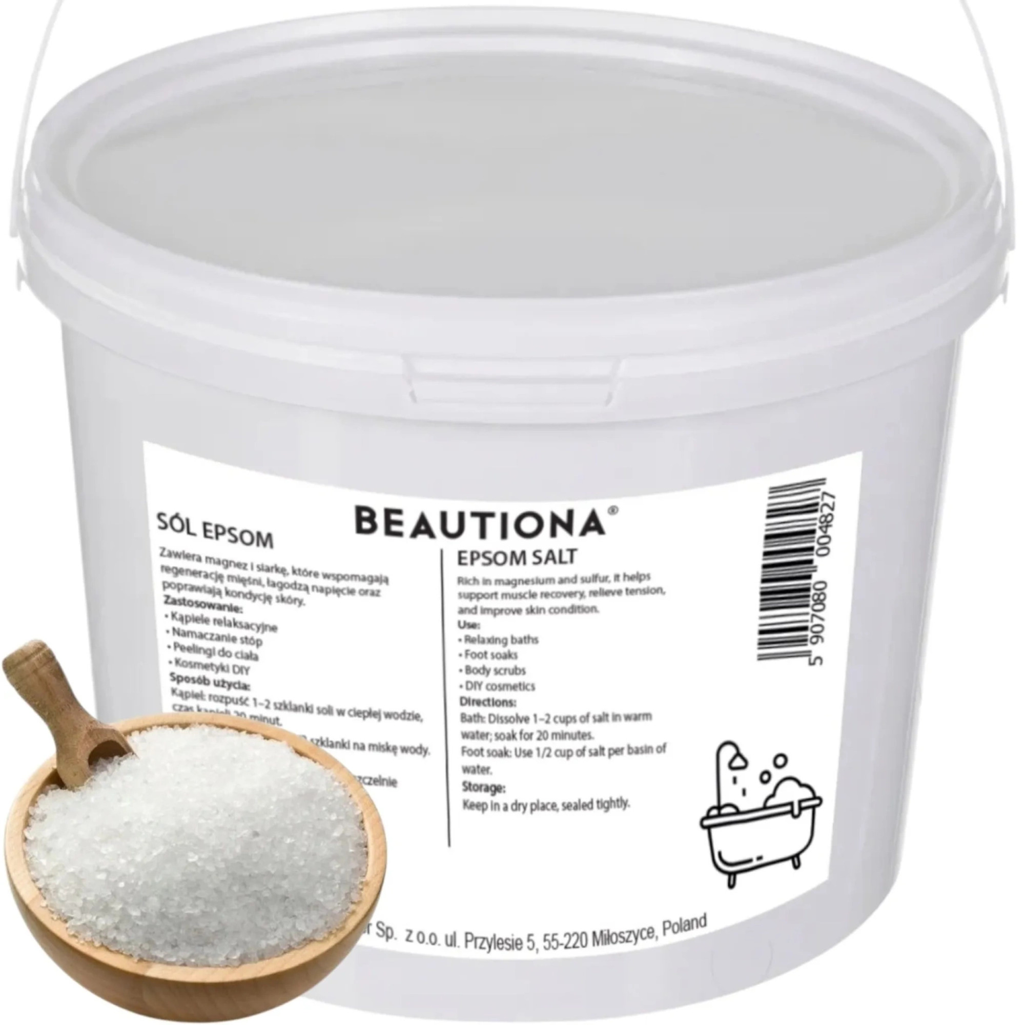 Beautiona sól Epsom relaksacyjna do kąpieli, 1000 g