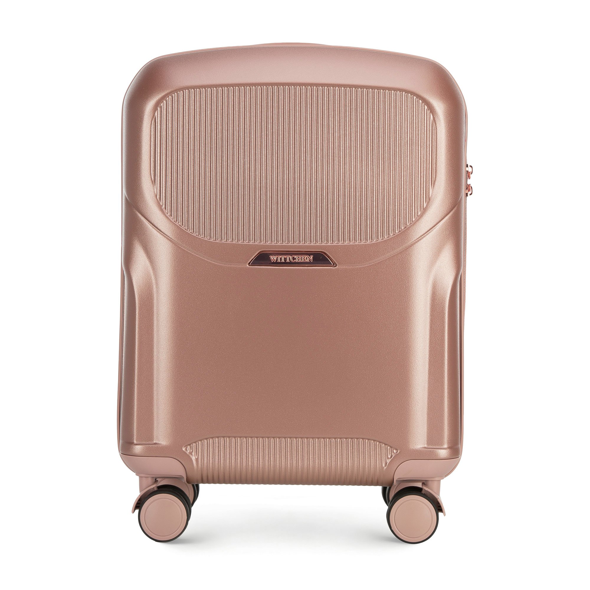 Walizka kabinowa z polikarbonu z suwakiem w kolorze różowego złota zgaszony róż
