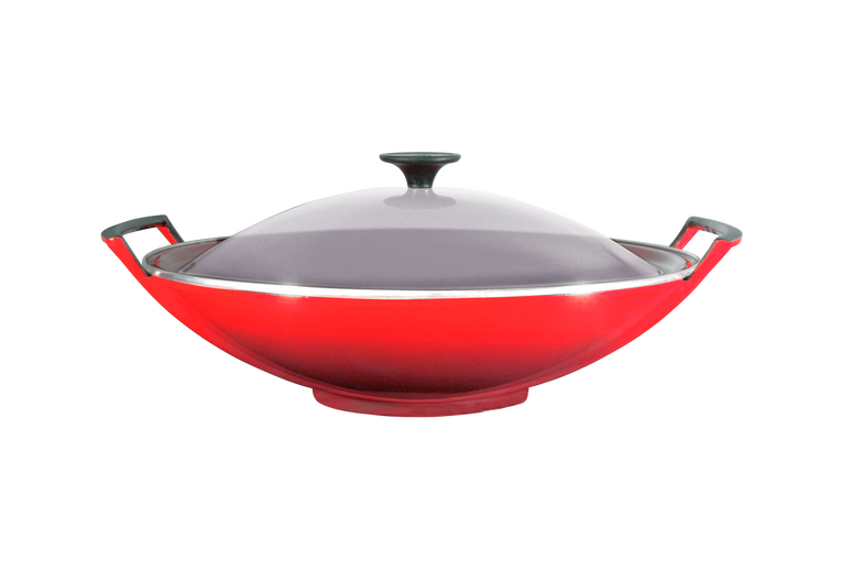 Le Creuset -  Wok ze szklaną pokrywką żeliwo 36 cm wiśniowy