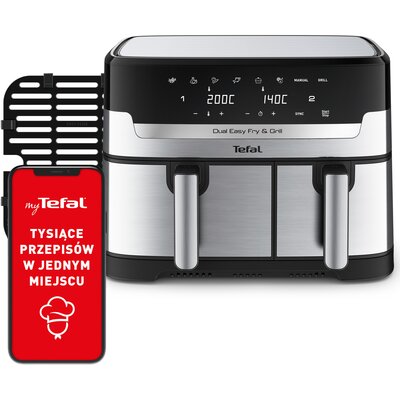 Air Fryer Frytkownica beztłuszczowa TEFAL Dual Easy Fry & Grill EY905D10 8.3l z podwójnym koszem i rusztem do grilla