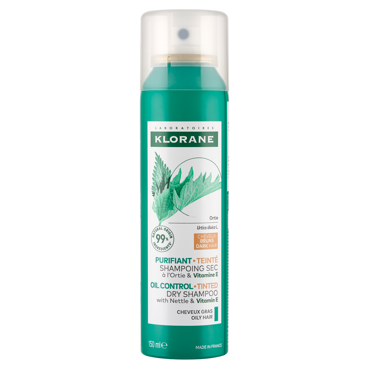 Klorane seboregulujący suchy szampon do włosów ciemnych, 150 ml