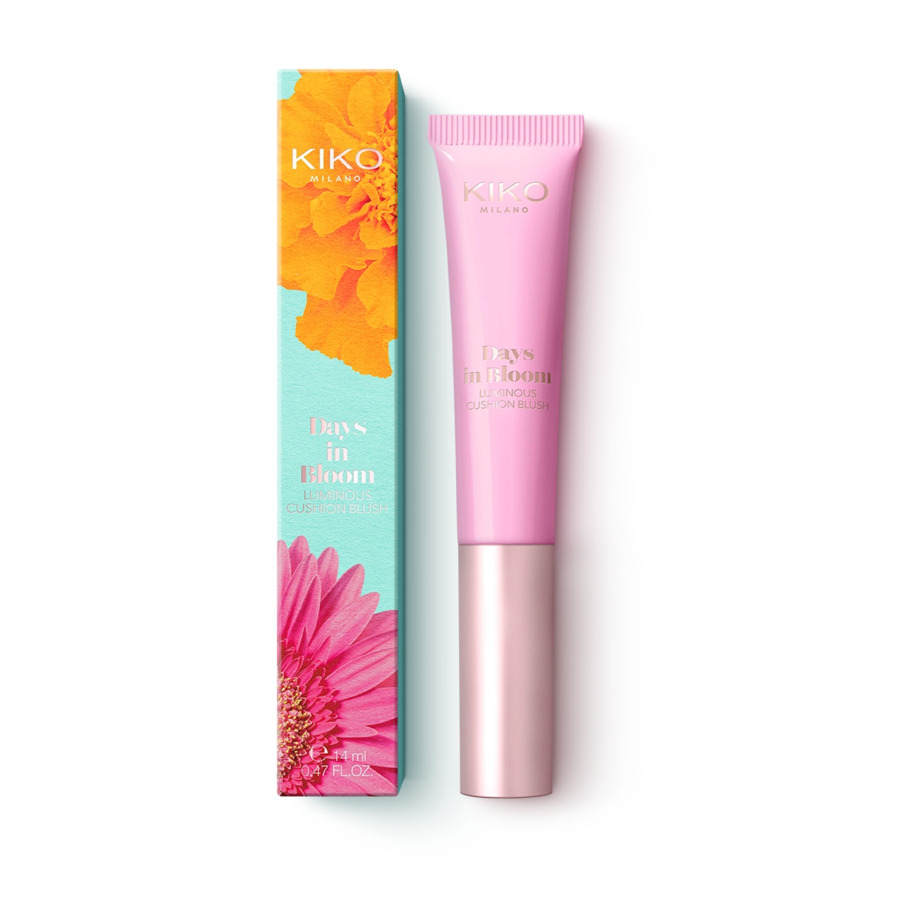 Kiko Milano Days In Bloom Luminous Cushion Blush rozświetlający róż w płynie z aplikatorem gąbkowym 02 Peach Flowers, 14 ml