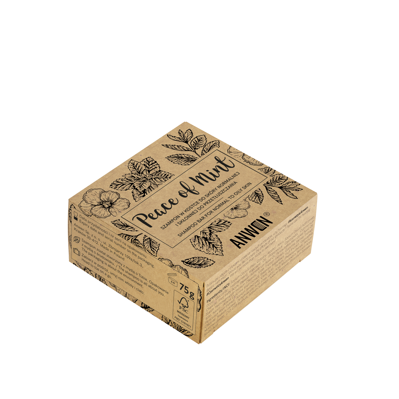 Anwen Peace Mint szampon w kostce do włosów, 75 g