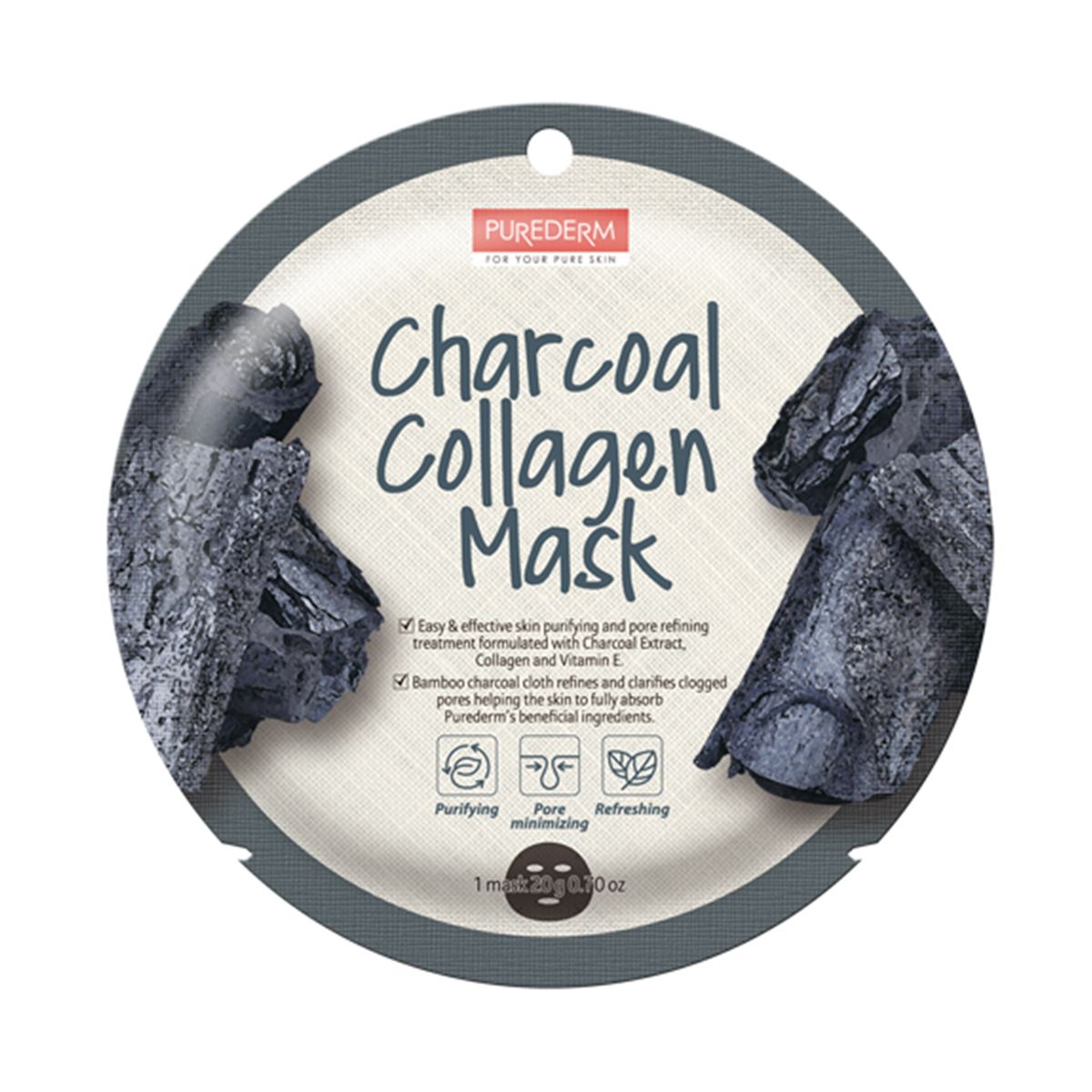 Purederm Charcoal Collagen oczyszczająco-odświeżająca maska do twarzy, 18 g