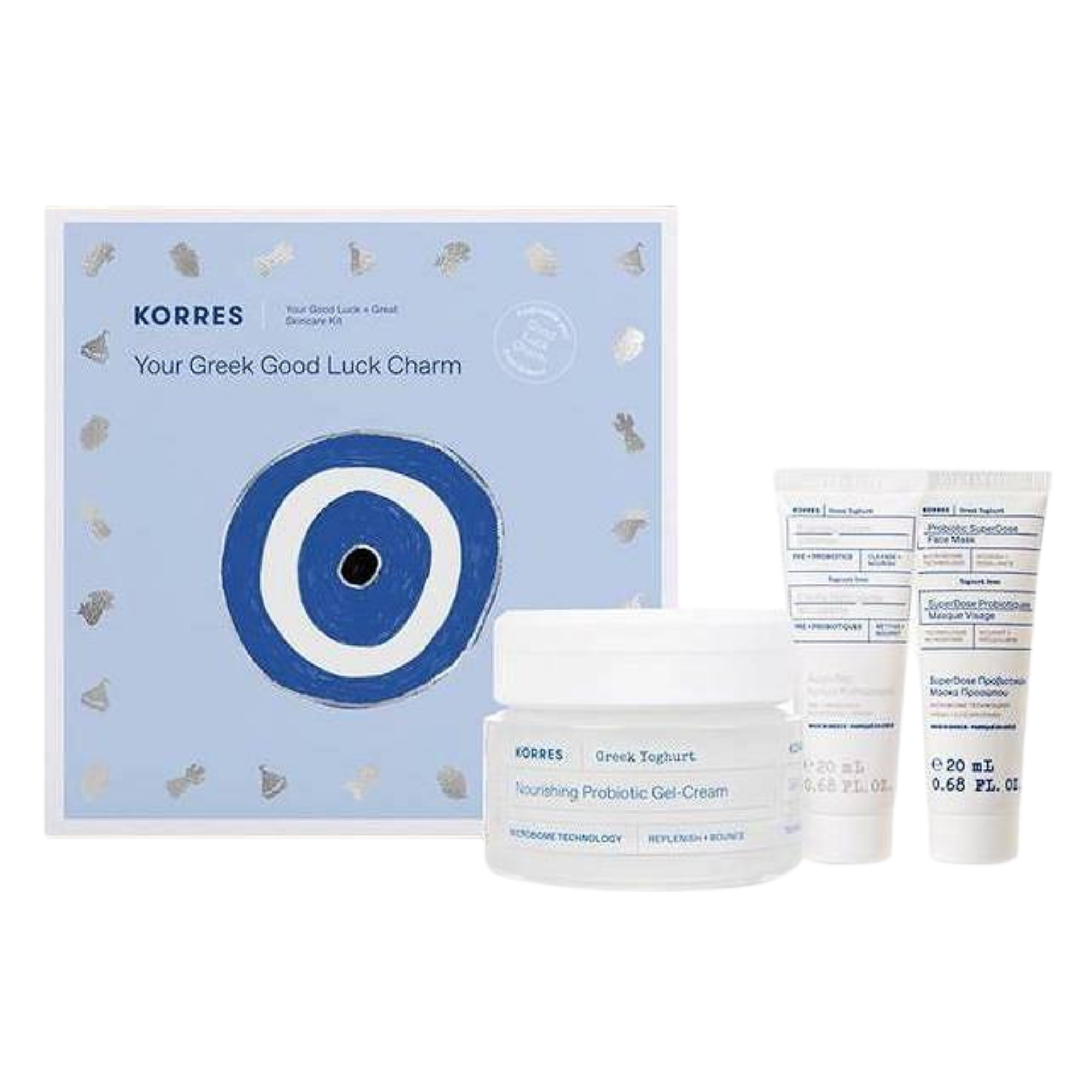 Korres Greek Yoghurt zestaw: żel do mycia twarzy, 20 ml + krem do twarzy, 40 ml + maska do twarzy, 20 ml + bransoletka, 1 szt.