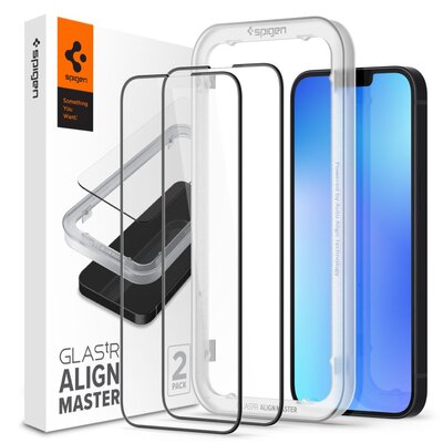 Szkło hartowane SPIGEN ALM FC 2-Pack do Apple iPhone 13/13 Pro/14/16e/17e Czarny + ramka instalacyjna