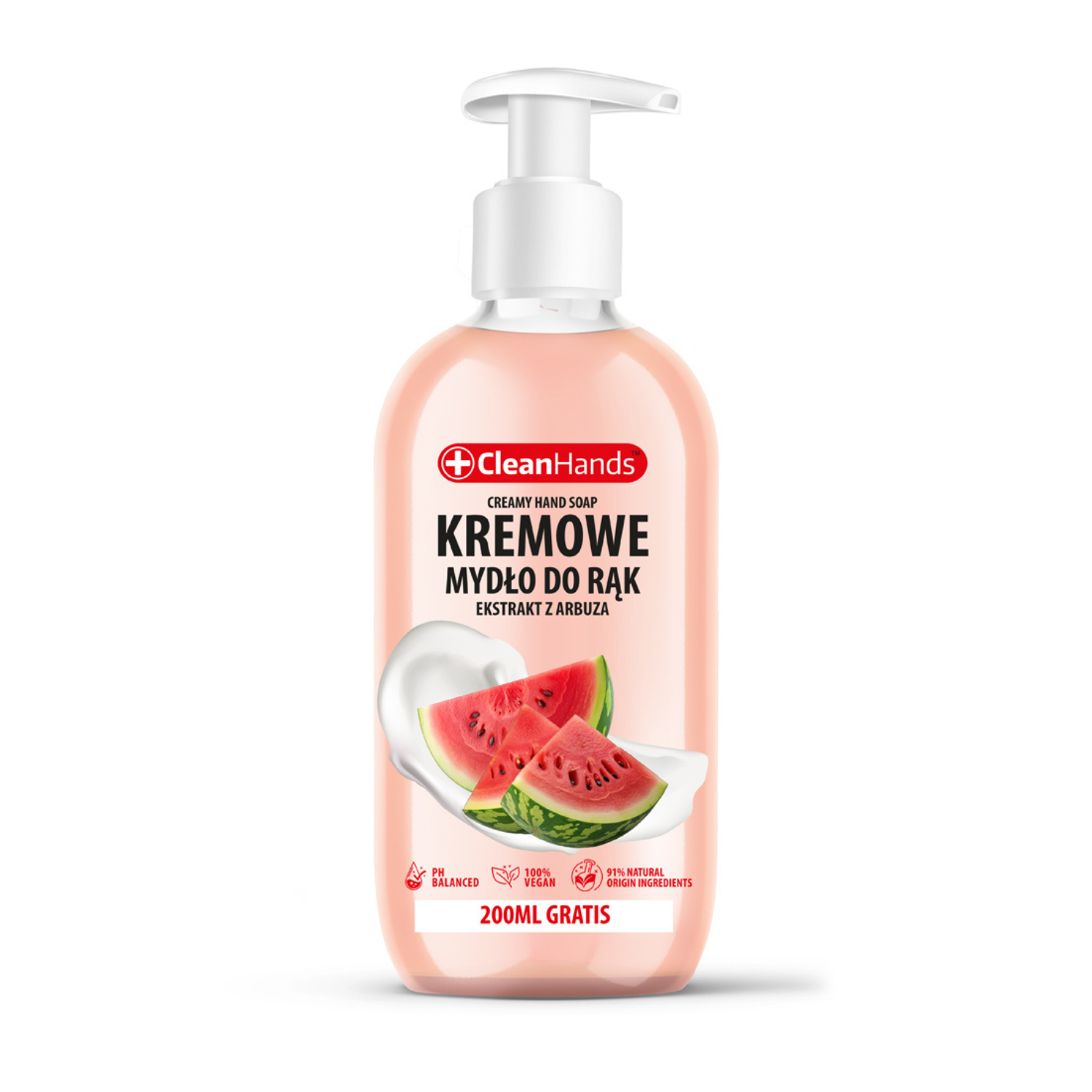 CleanHands Arbuz kremowe mydło w płynie do rąk, 300 ml + 200 ml gratis