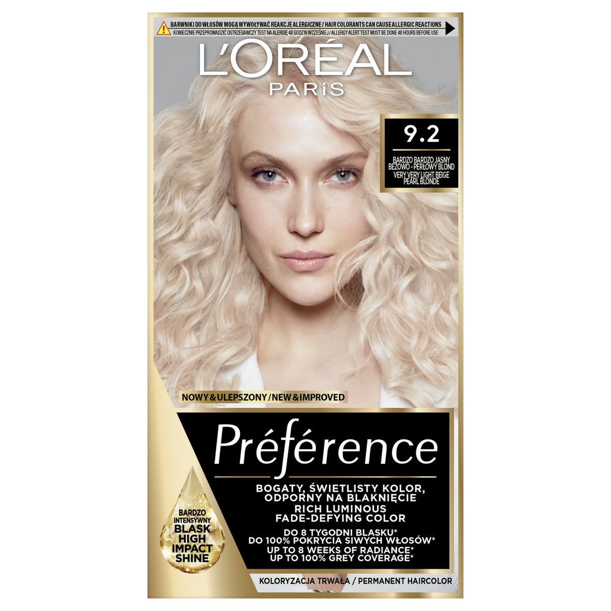 L'Oréal Paris Féria Préférence farba do włosów 92 bardzo bardzo jasny beżowo-perłowy blond, 1 opak.
