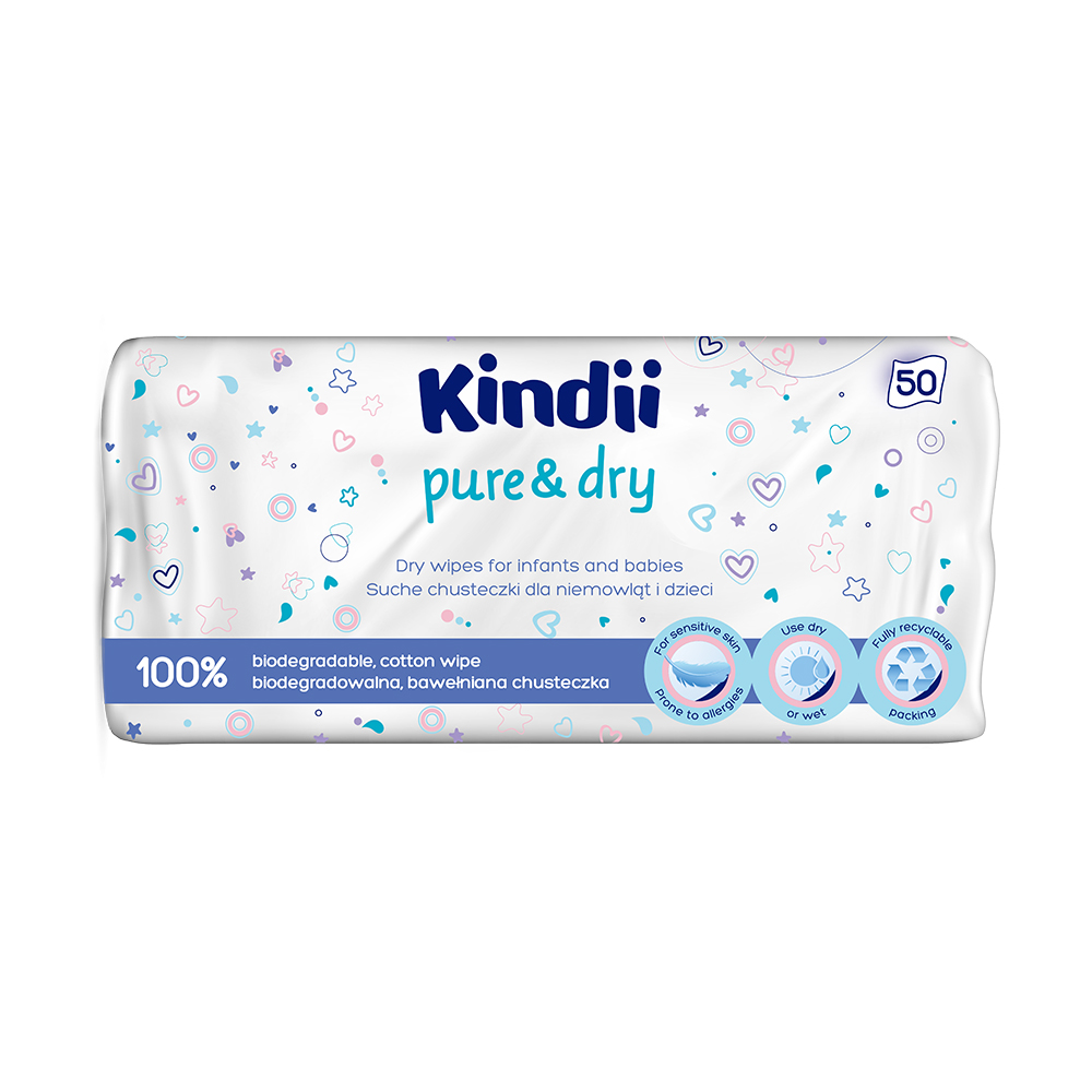 Kindii Pure&Dry suche chusteczki dla dzieci i niemowląt, 50 szt./1 opak.
