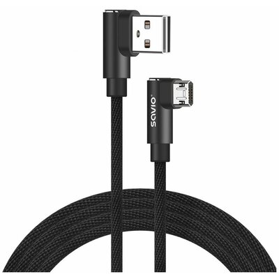 Kabel USB kątowy - Micro USB kątowy SAVIO CL-162 2m Czarny