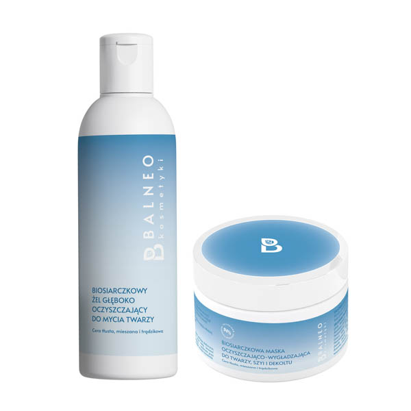 Balneokosmetyki zestaw: żel głęboko oczyszczający do mycia twarzy, 200 ml + maska oczyszczająco-wygładzająca do twarzy, szyi i dekoltu, 150 ml