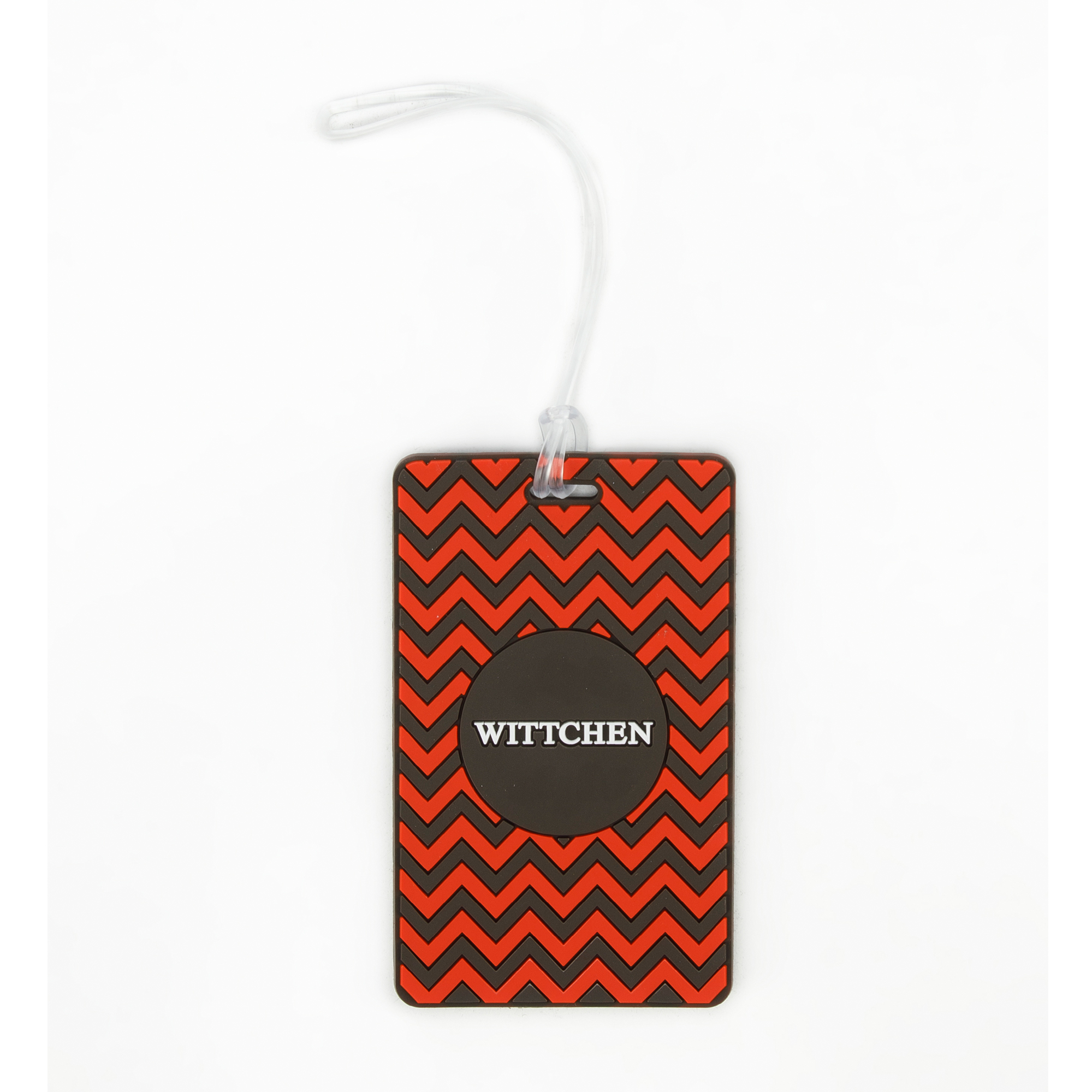 Identyfikator do bagażu w geometryczny wzór czerwono-czarny