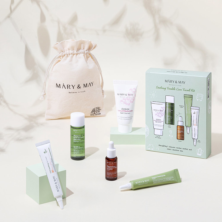 Mary & May zestaw podróżny: żel do mycia twarzy, 30 ml + tonik, 30 ml + serum, 10 ml + krem żelowy, 12 g + krem przeciwsłoneczny, 12 g