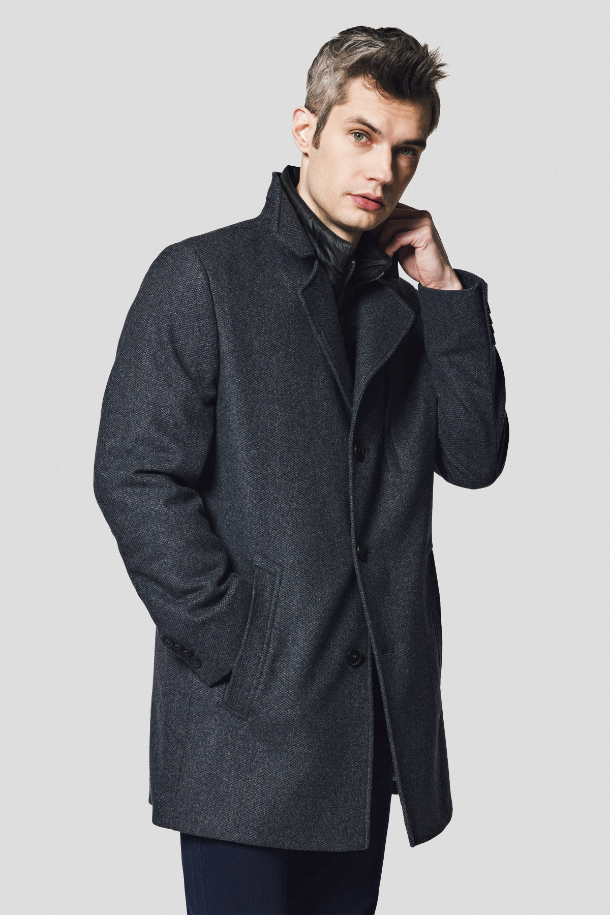 Lancerto Płaszcz Szary z Wełną Engelberg