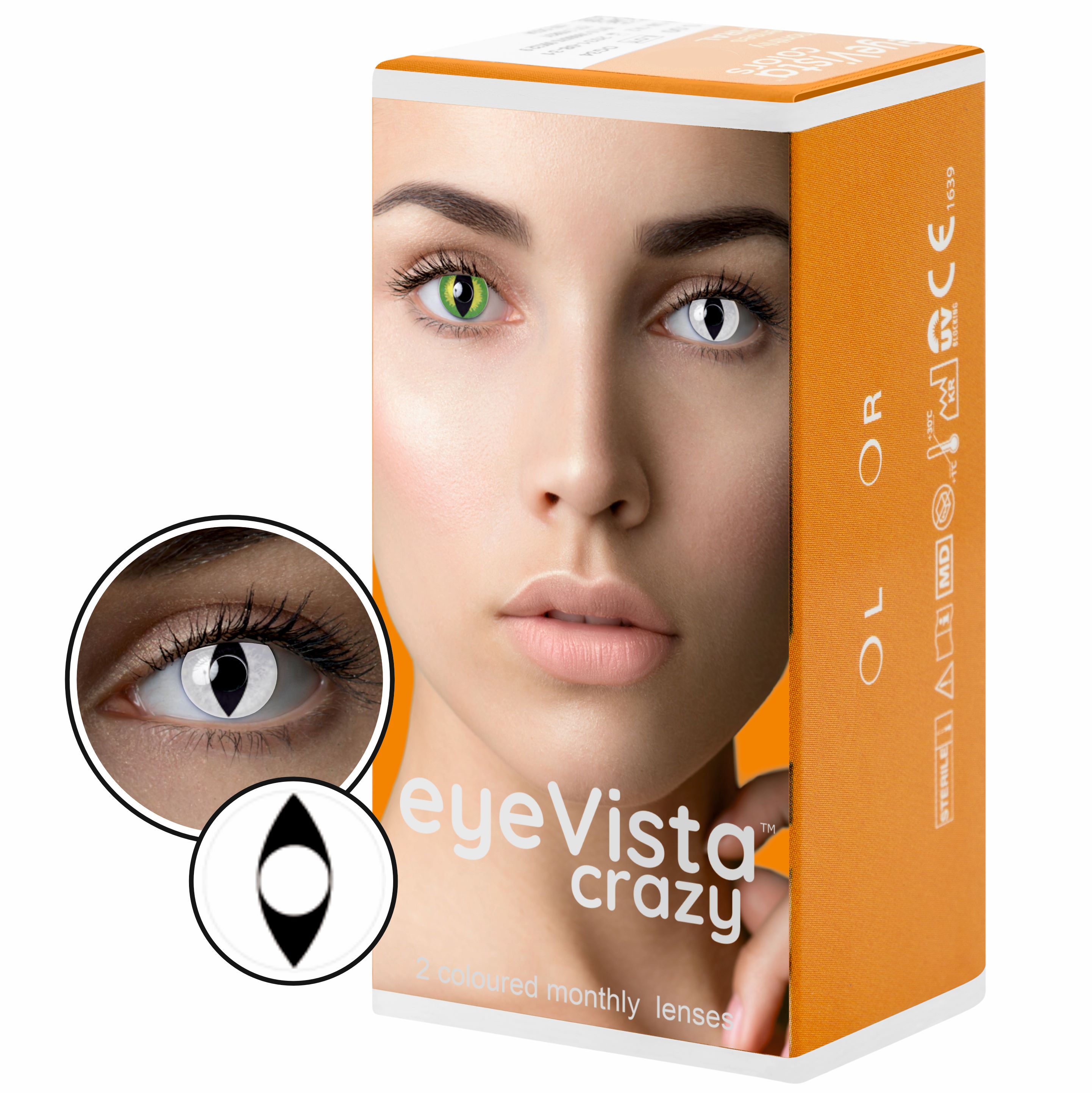 EyeVista Crazy White Cat soczewki kontaktowe moc 0.00, 2 szt./1 opak.