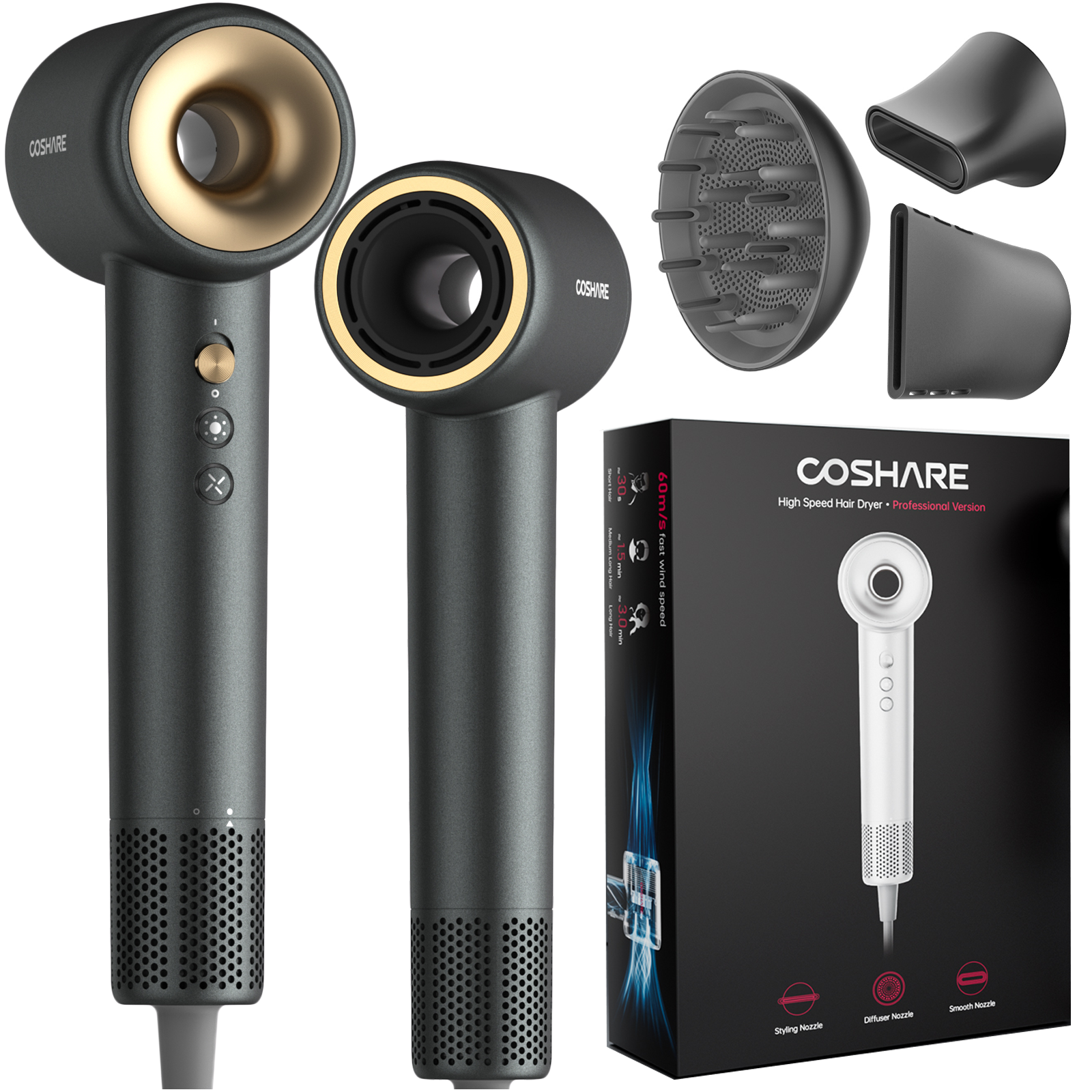 Coshare SuperFlow1 Professional profesjonalna suszarka do włosów Black, 1 szt.
